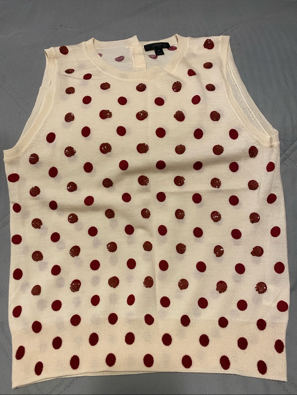 J CREW Sleeveless Cream Knit Top with Red Polka Dots - Size M